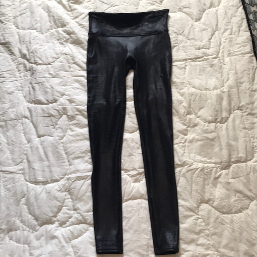 Black faux leather spanx leggings